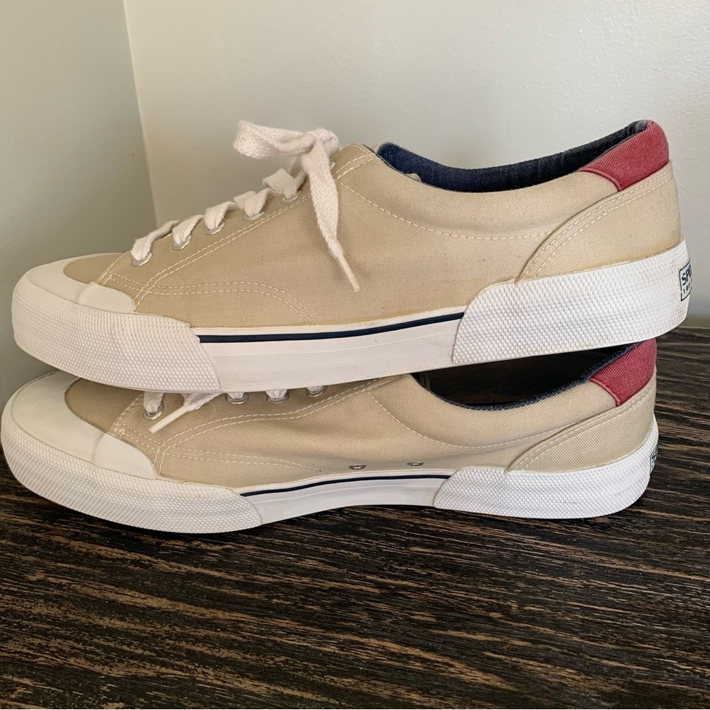Sperry ⛵️ Top Sider Marine Lace Up Boat Shoes 12M Tan Navy Maroon - Picture 4 of 11